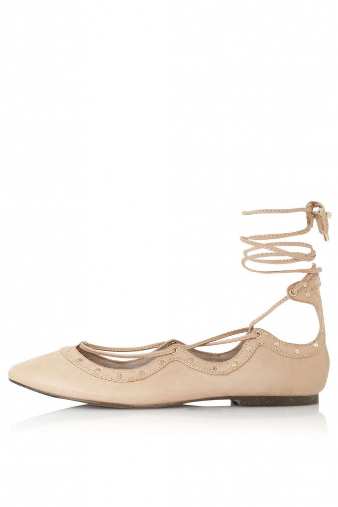 nude lace up flats